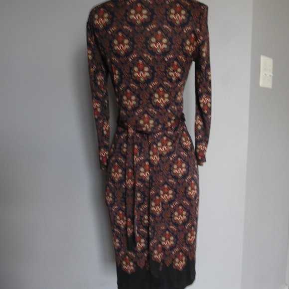 Tory Burch Tilda Silk Jersey Printed Belted Dress Damask Parsley 3/4 sleeves - Picture 4 of 12